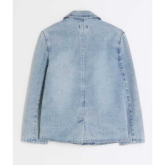 NWT River Island Girls 11-12 years Denim Jacket heart shaped button women's XS - Picture 2 of 8